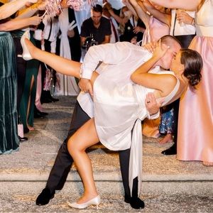 By waters short reception/exit dress